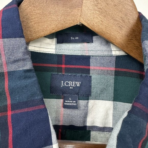 Mens - J. Crew - Button Up Shirt Size Large - Blue, Green & White Plaid - Picture 3 of 8